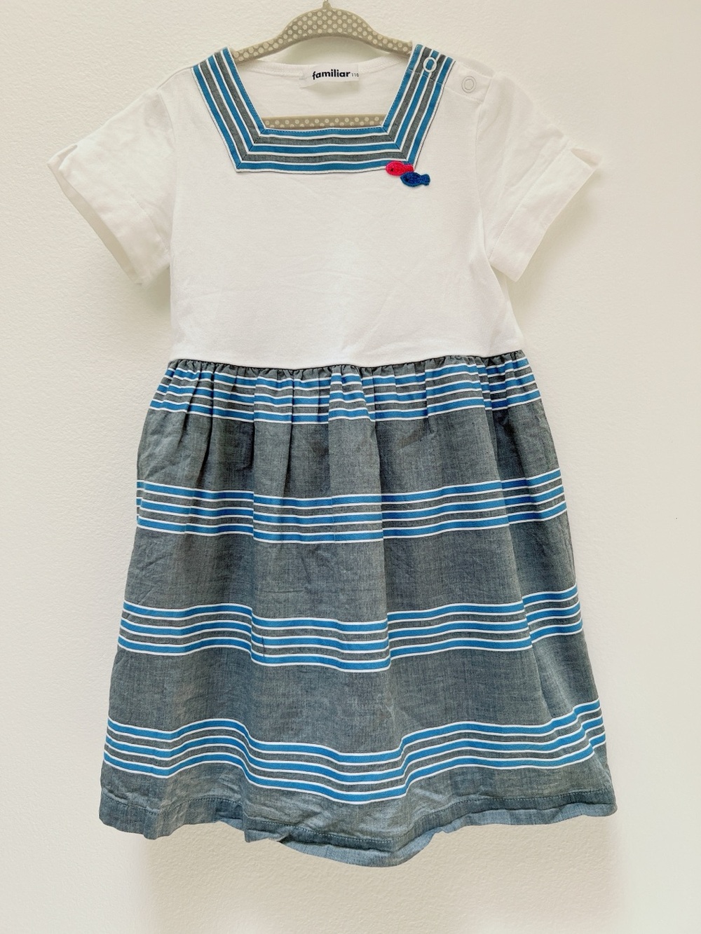 Familiar :Blue Stripe Girls Dress Japanese Luxury kids Brand size:4T